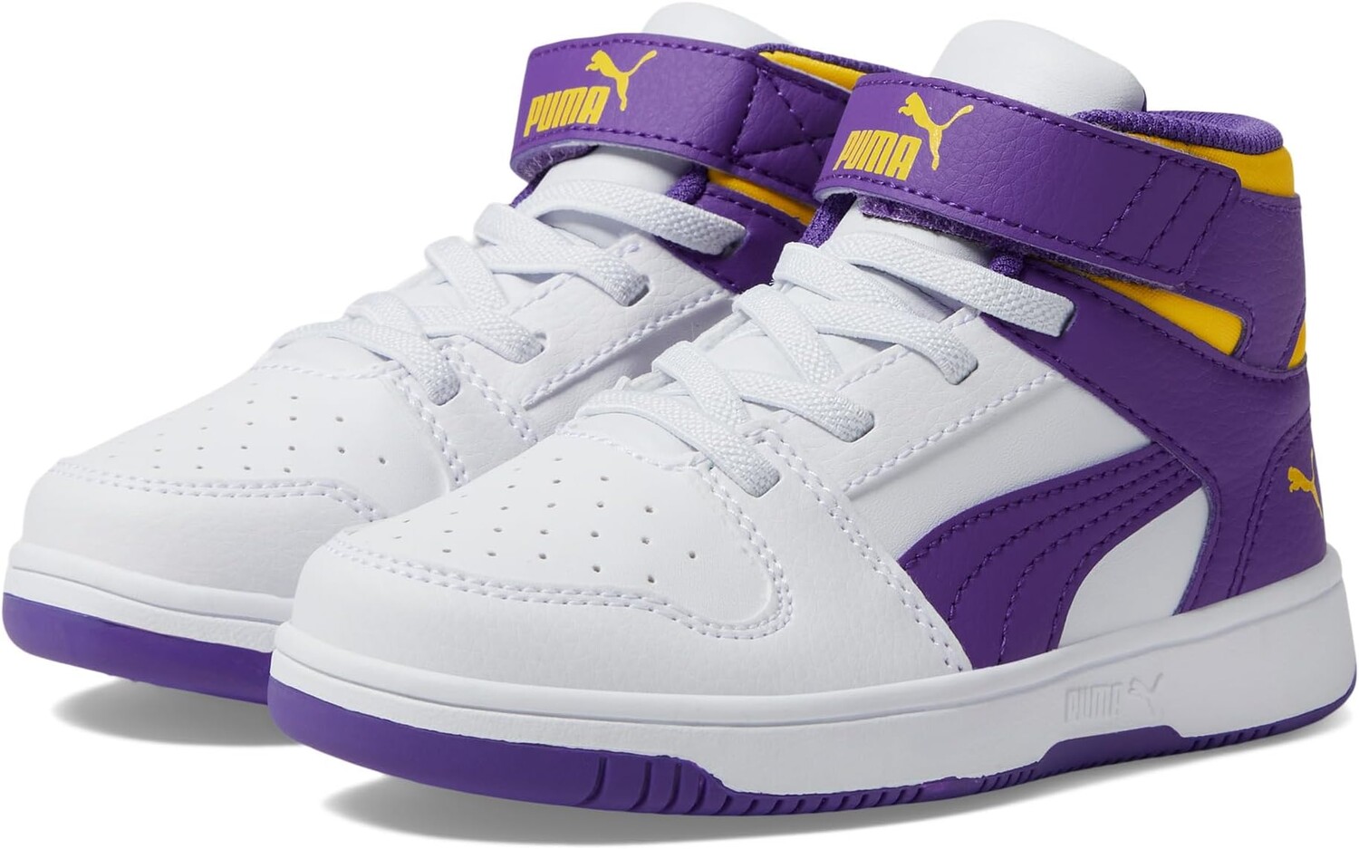 

Кроссовки Rebound Layup Synthetic Leather Hook and Loop PUMA, цвет PUMA White/Team Violet/Pelé Yellow