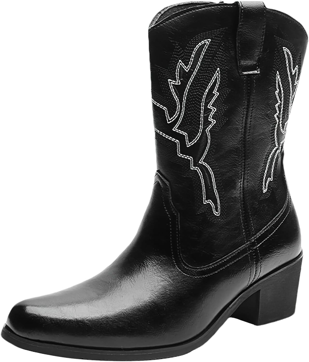 

Мужские ковбойские сапоги Jamron с вышивкой, заостренным носком, массивным каблуком и средней высотой голенища, черный