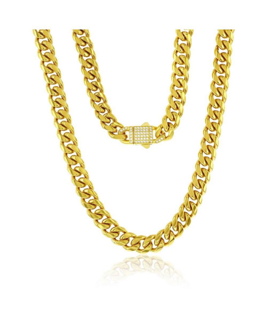 

Кулон-цепочка из нержавеющей стали в стиле Майами-Кубина с фианитами Metallo, Gold