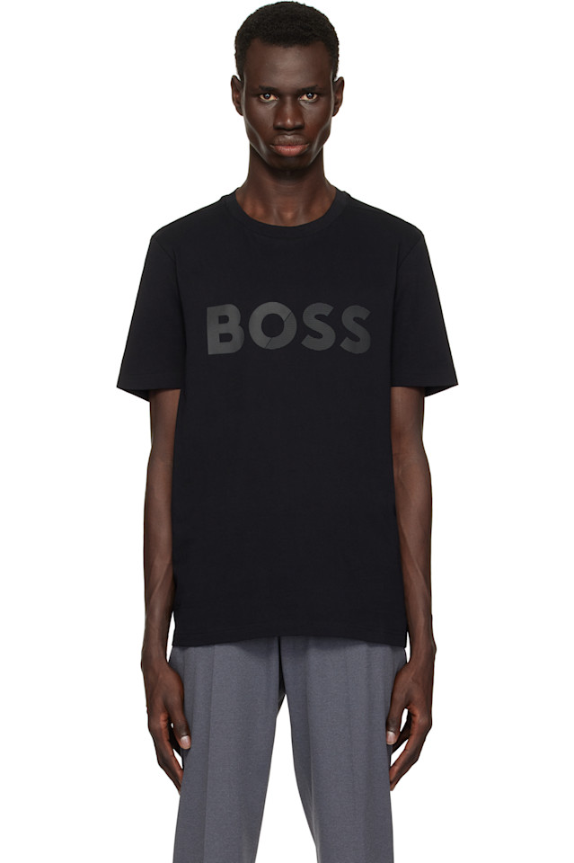 

Хлопковая футболка с крупным логотипом Boss, черный