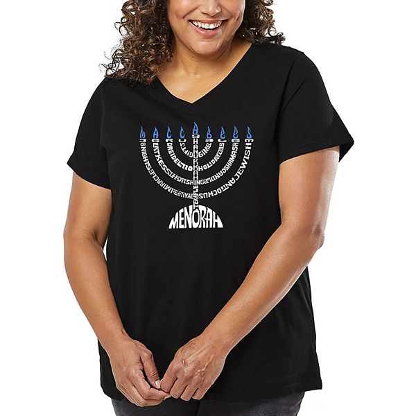 

Футболка V-neck с принтом Menorah для женщин plus size La Pop Art, Black, Черный, Футболка V-neck с принтом Menorah для женщин plus size La Pop Art, Black