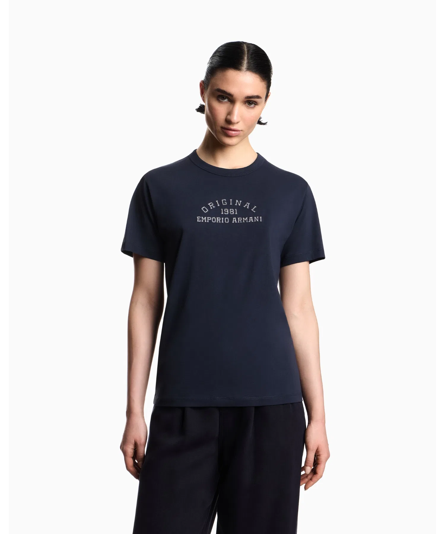 Женская футболка Emporio Armani Icon из хлопка с логотипом белого цвета — фото 3