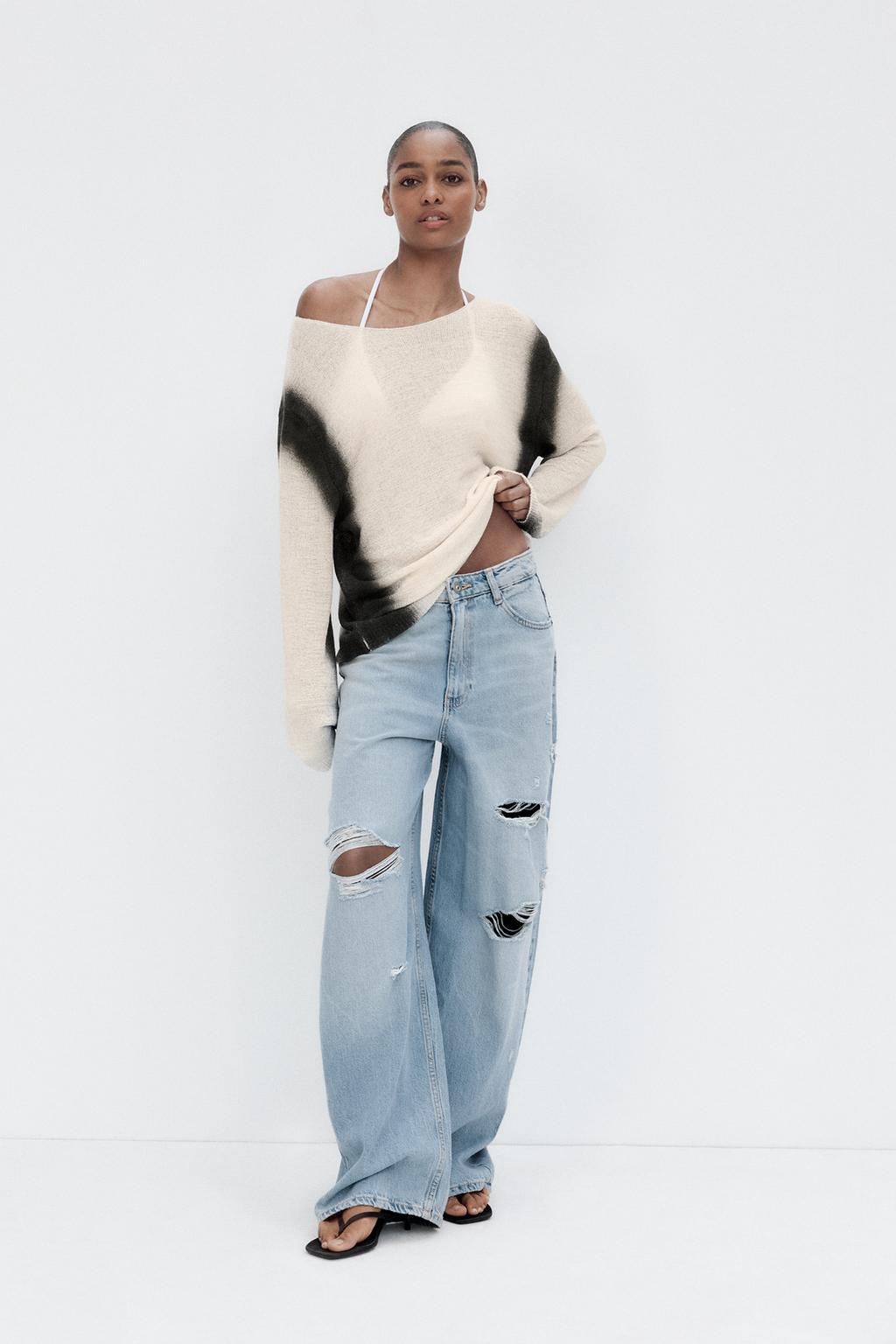 

Вязаный свитер с выцветающим принтом ZARA, цвет Black/White