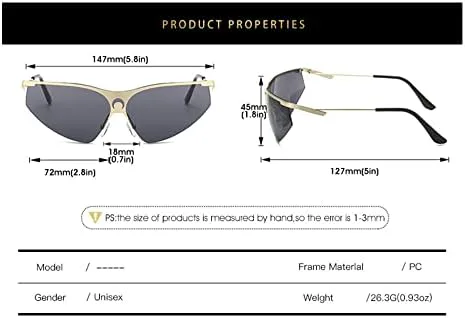 

Женские солнцезащитные очки без оправы с полуободковой рамкой, защита от УФ-излучения UV400, мужские солнцезащитные очки в стиле хип-хоп MTZJH, Silver Double Gray
