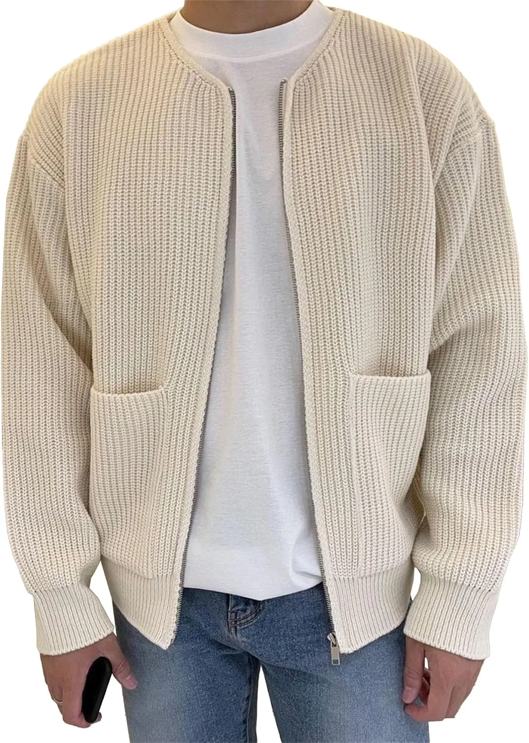 

Мужской свитер с воротником-гольф на молнии, длинным рукавом и карманом