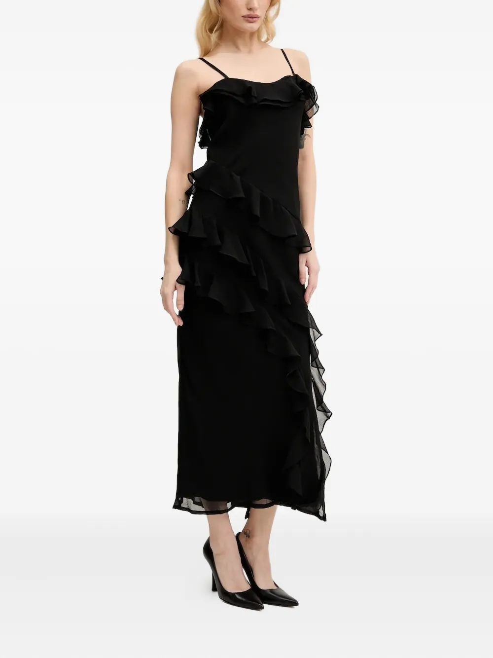 

Платье миди с многослойными оборками NEVER FULLY DRESSED, черный