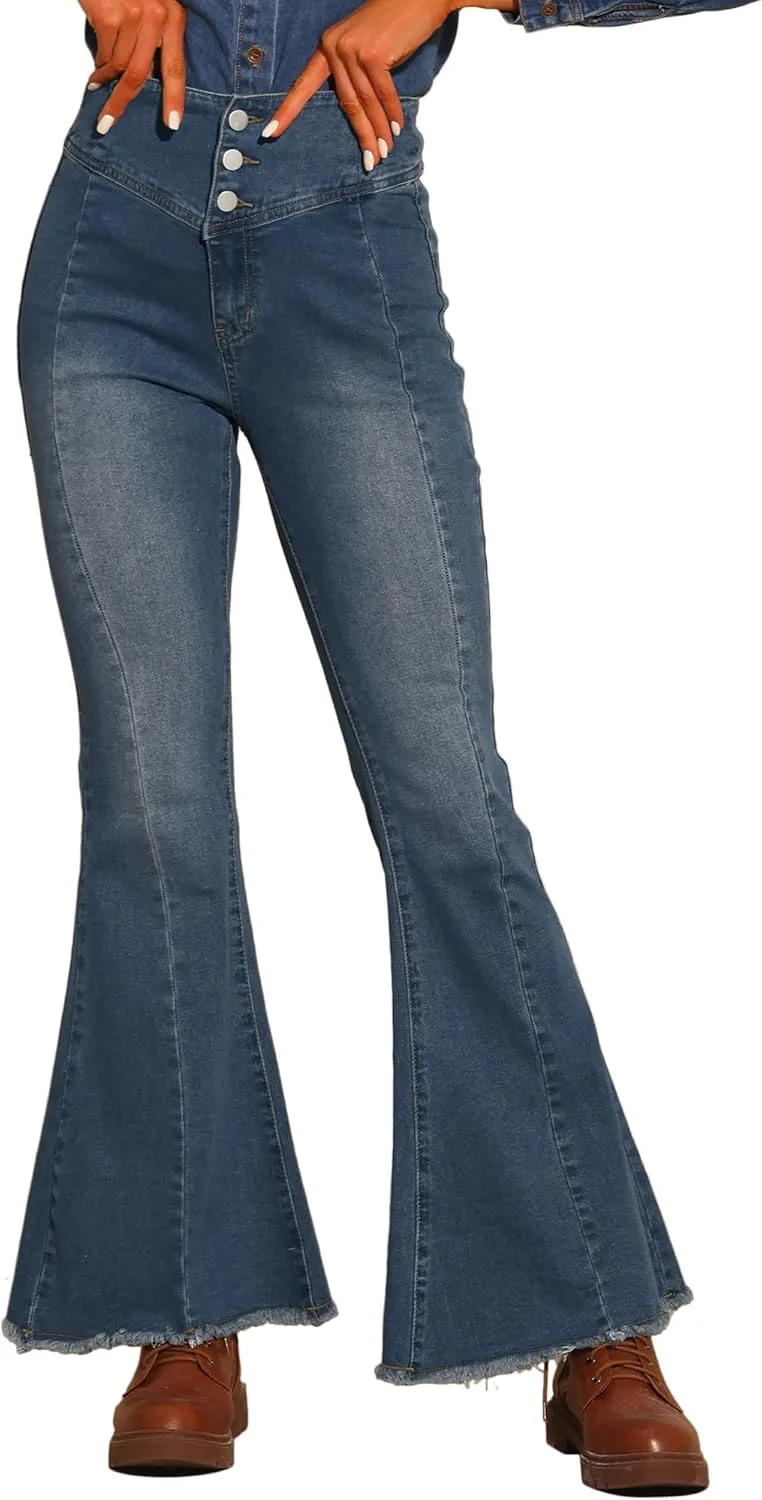 

Allegra K женские расклешенные джинсы high rise с застежкой на пуговицах