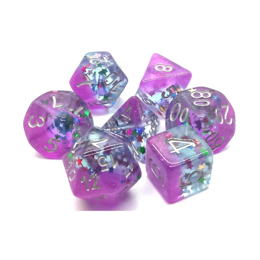 

Набор разноцветных звезд с фиолетовым и серебряным (7), Acrylic-Resin Dice - Infused