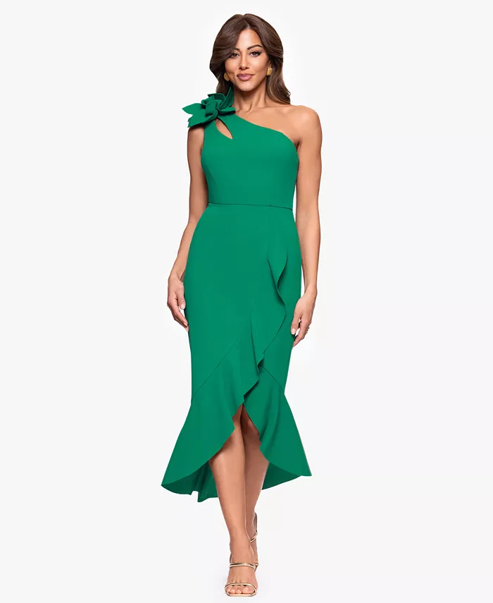 

Маленькое асимметричное миди-платье с односторонним рюшем XSCAPE