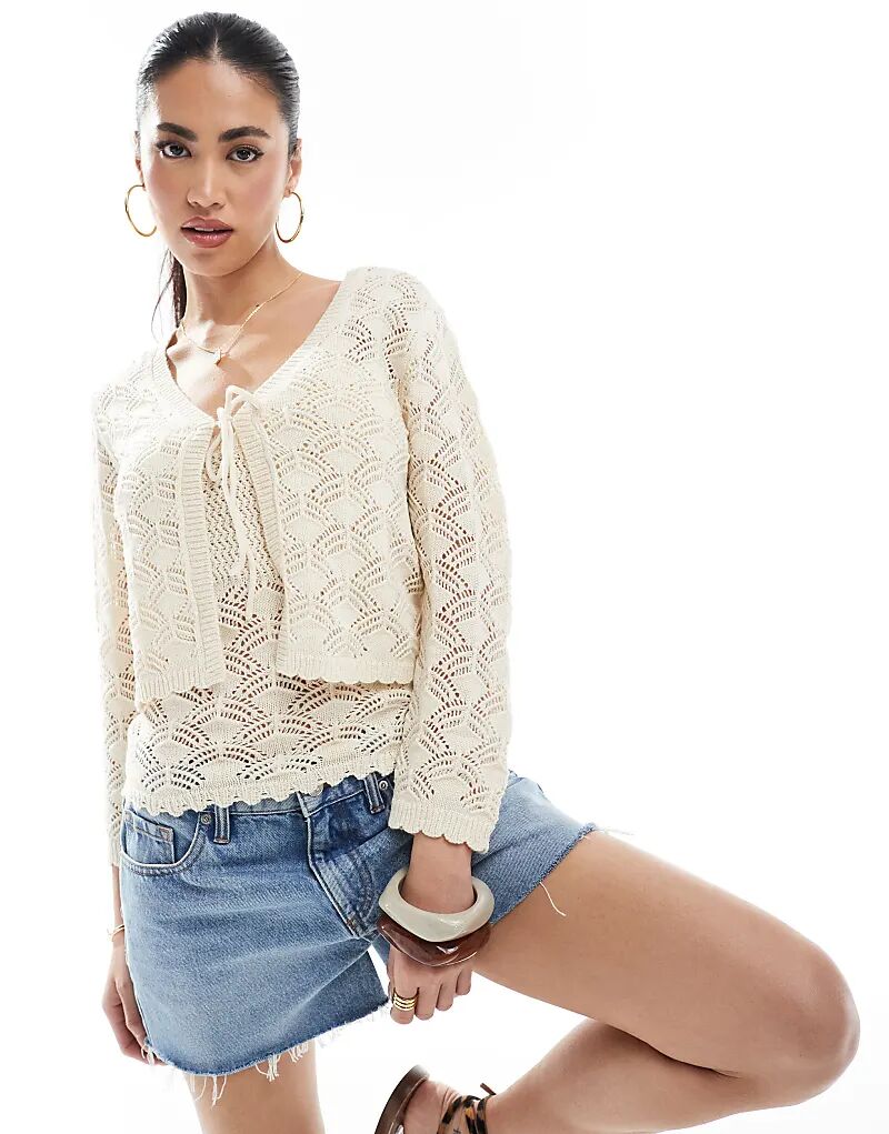 

Укороченный вязаный крючком кардиган Vero Moda кремового цвета