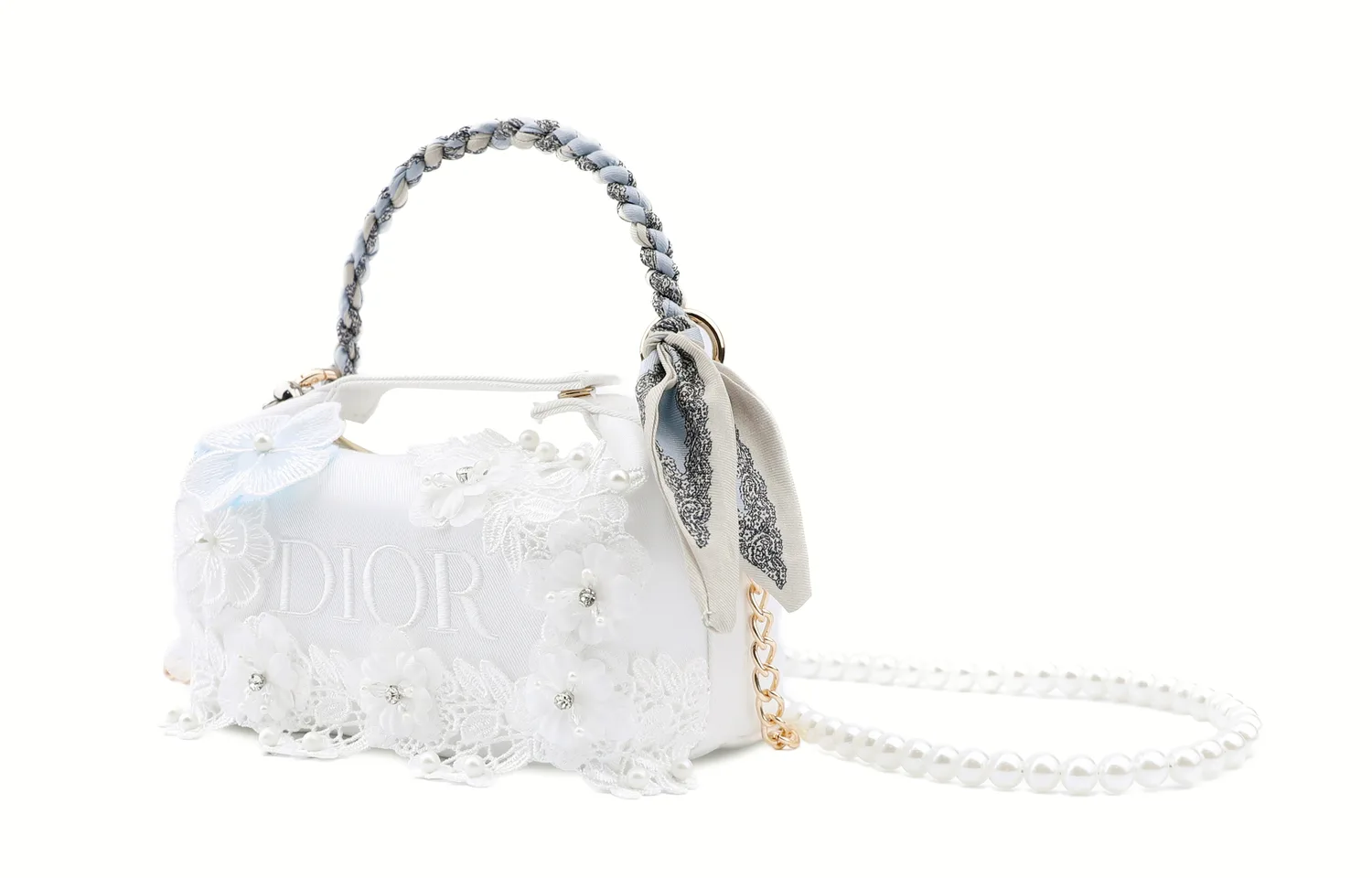 DIOR Custom Makeup Bag Silver Vine Whisper, Colored Glaze Butterfly Dream, Noble, Star Gauze Flower Basket, Elegant, Silver Vine Whisper (Shopping Bag) — фото 3