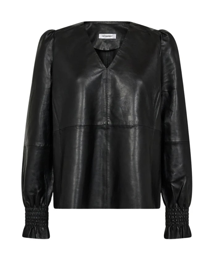 

Черная кожаная блузка с V-образным вырезом Co'Couture, черный