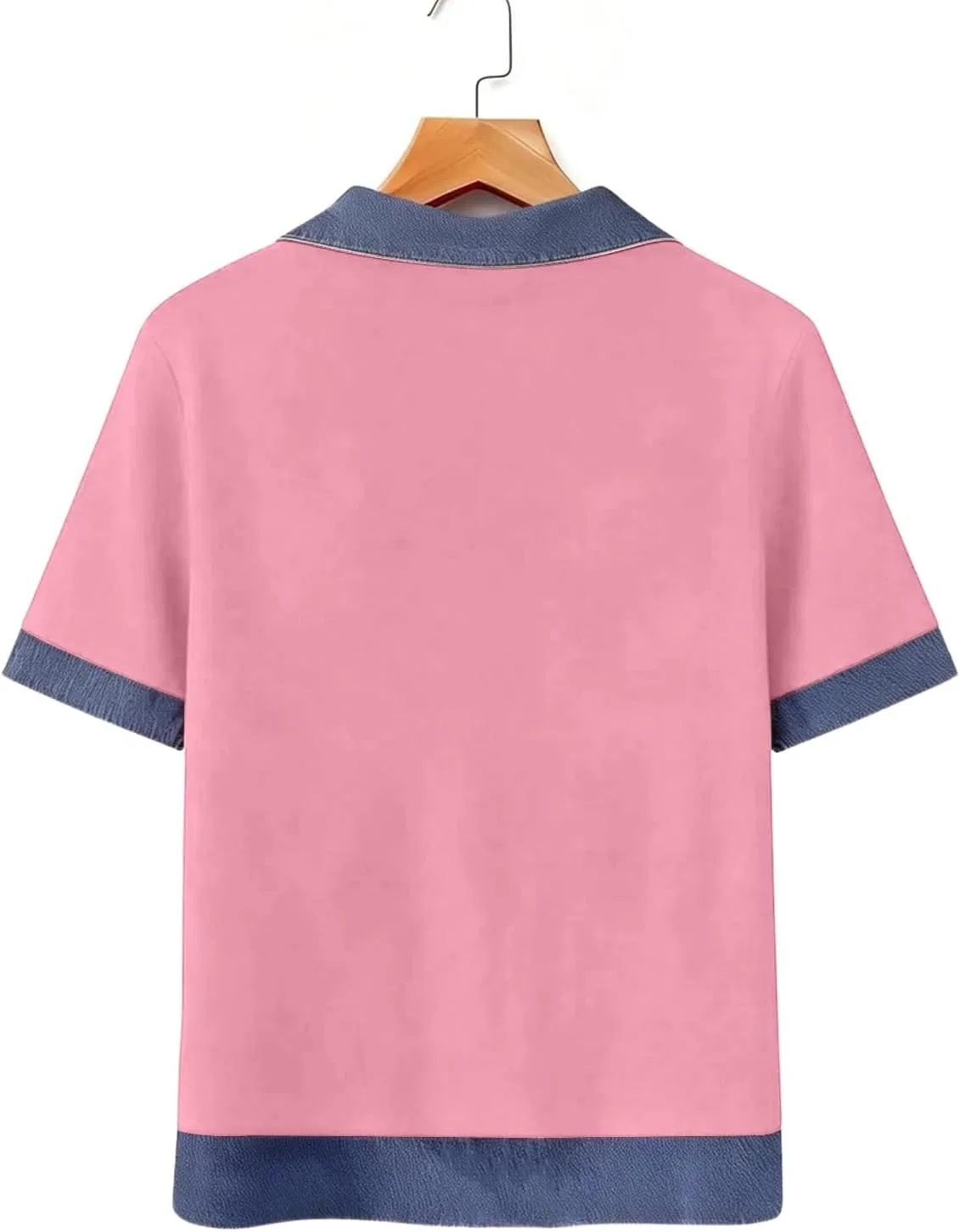 Женская блуза с воротником, джинсовая отделка, Generic, N007- Pink — фото 4