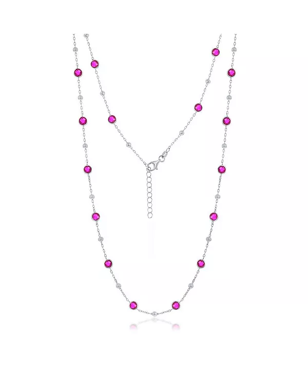 

Ожерелье из стерлингового серебра с фианитами и бусинами (белого, зеленого, синего или красного цвета) Simona, ruby