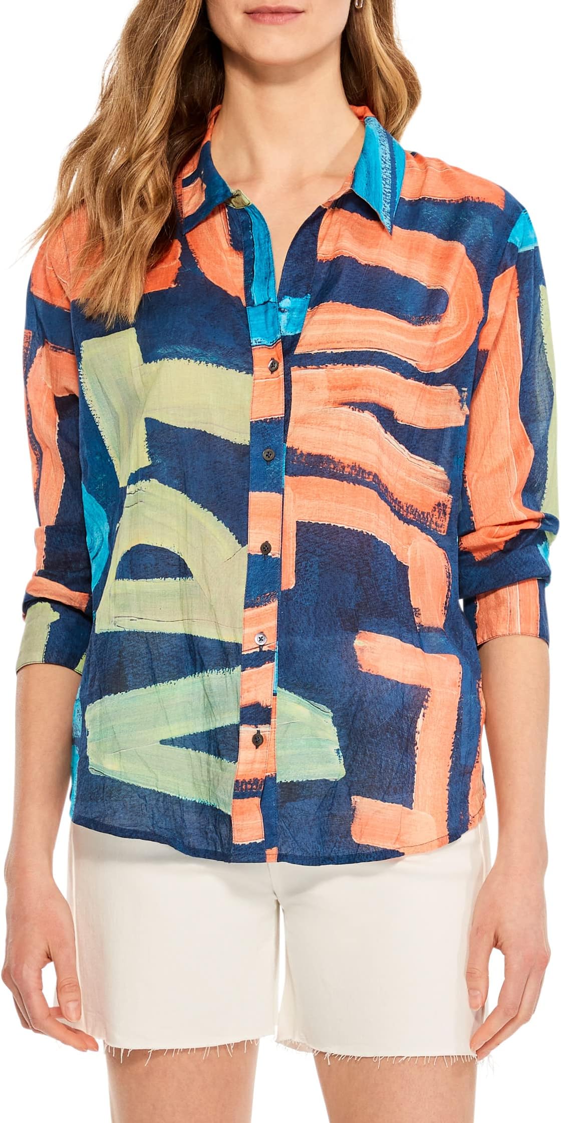 

Рубашка NIC+ZOE Love Art Joy Crinkle Shirt, цвет Indigo Multi