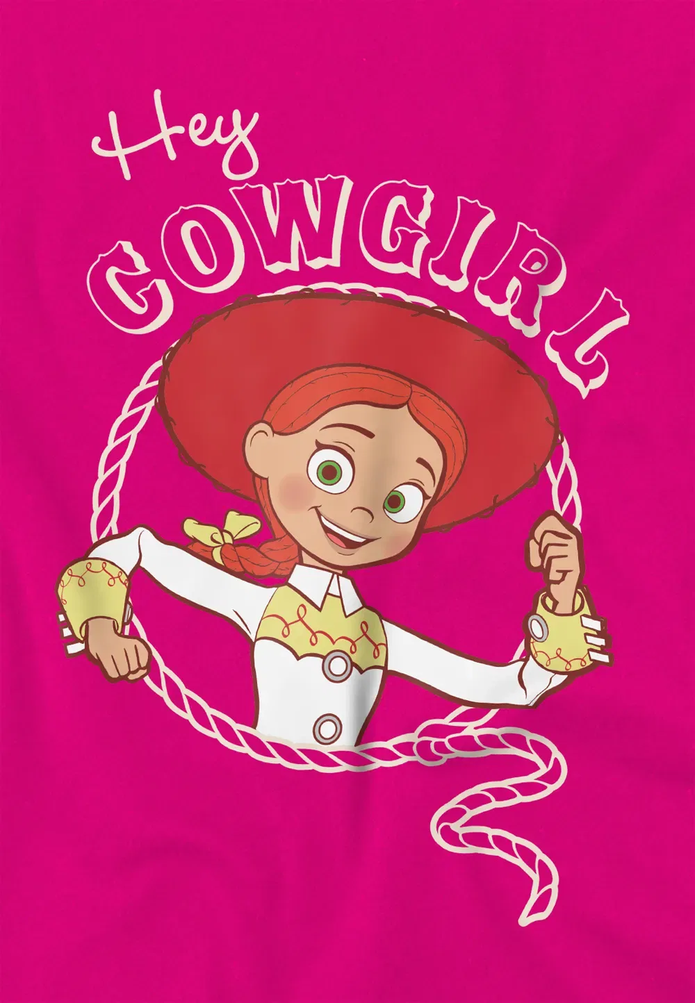Футболка детская с принтом Jessie Hey Cowgirl Disney, фуксия — фото 2