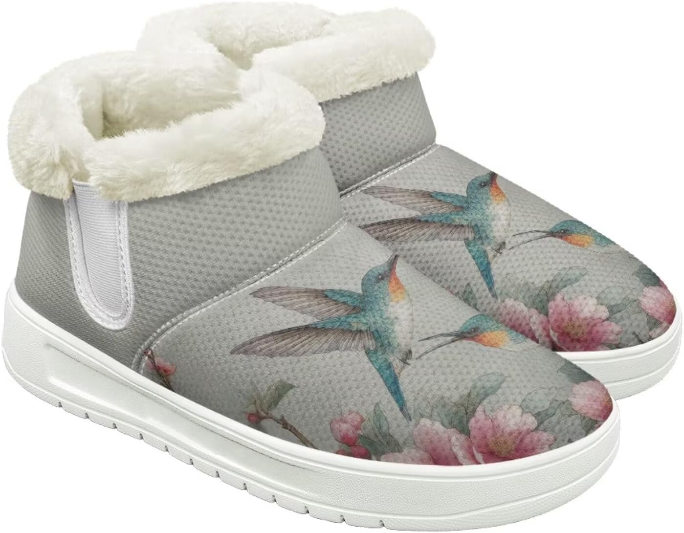 

Женские пушистые зимние сапоги для снега, утепленные флисом, удобные, теплые, водоотталкивающие, для женщин и мужчин Cugasmaru, Floral Hummingbird