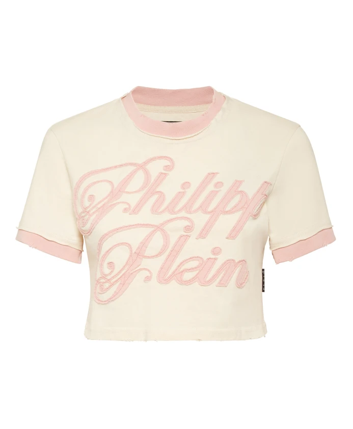 

Футболка, круглый вырез, короткий рукав, с подписью. Philipp Plein, бежевый