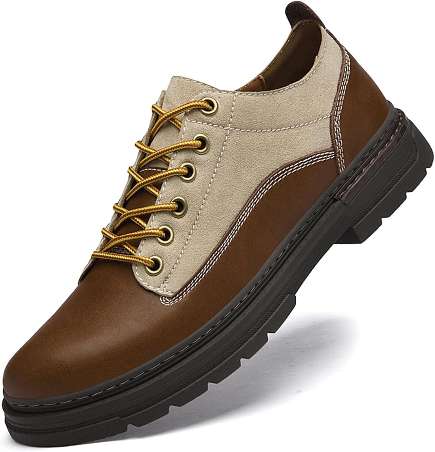 

Винтажные оксфорды для мужчин, кожаная комбинированная обувь, модная, легкая, с подошвой с протектором, платформой, противоскользящие, ретро, дерби, кроссовки для повседневной носки, работы и бизнеса Aegnongl, светло-коричневый