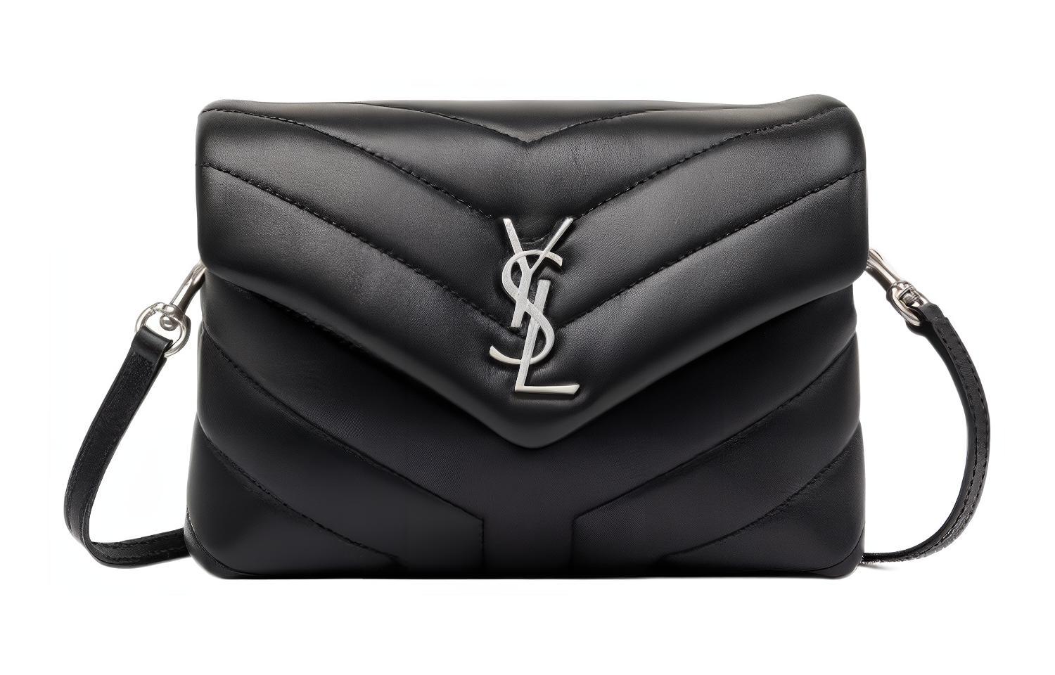 SAINT LAURENT Миниатюрная женская наплечная сумка из коровьей кожи черного цвета — фото 2