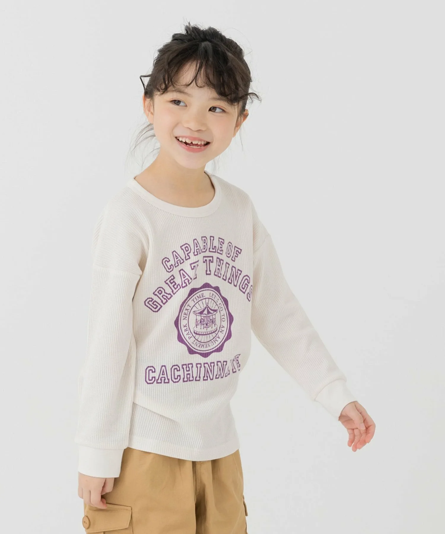 Футболка с длинными рукавами и вафельным принтом Chil2, I College Logo/Cream