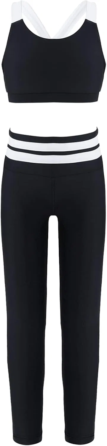 Спортивный костюм для девочек, топ и леггинсы, Moggemol, Black