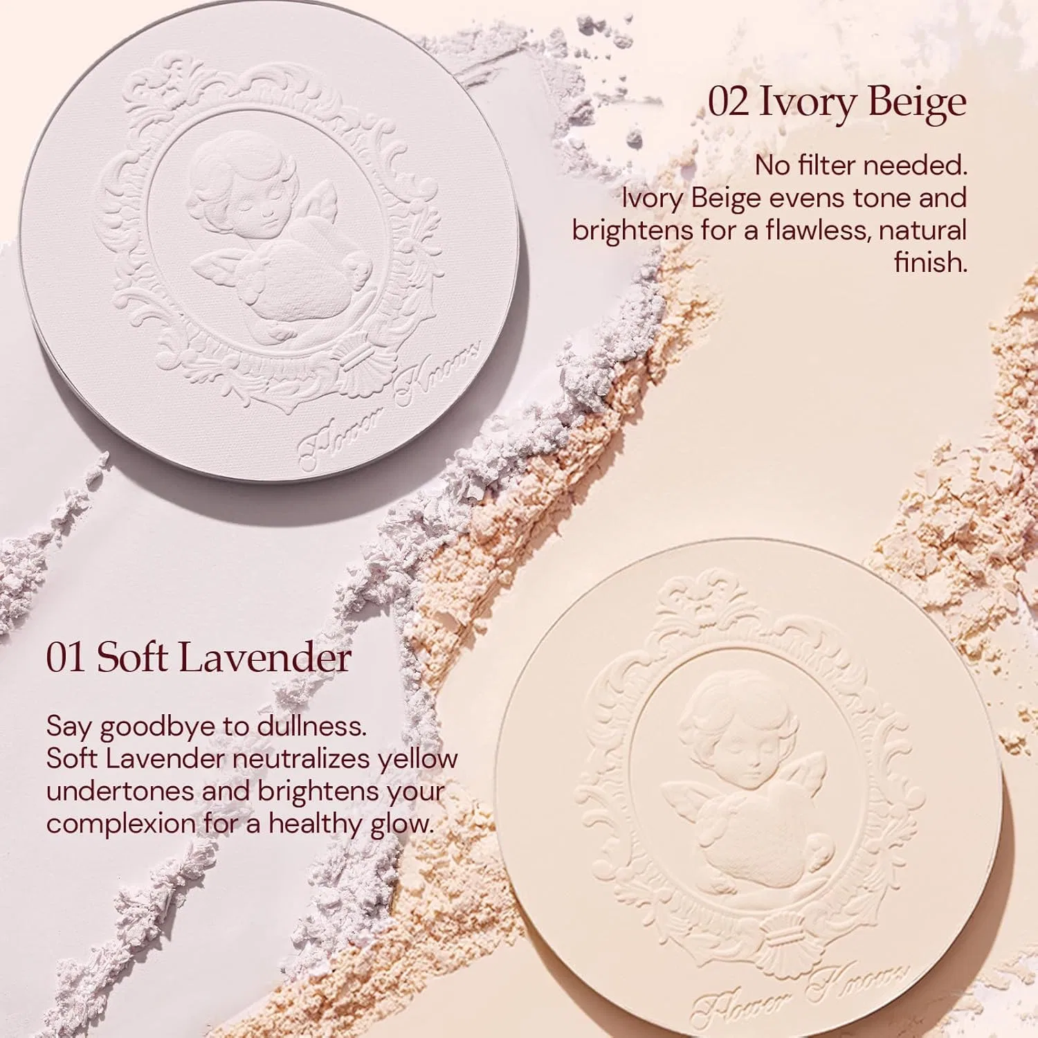 Пудра для лица Flower Knows Strawberry Cupid Press Powder, 9.6 г, 02 Ivory Beige — фото 3