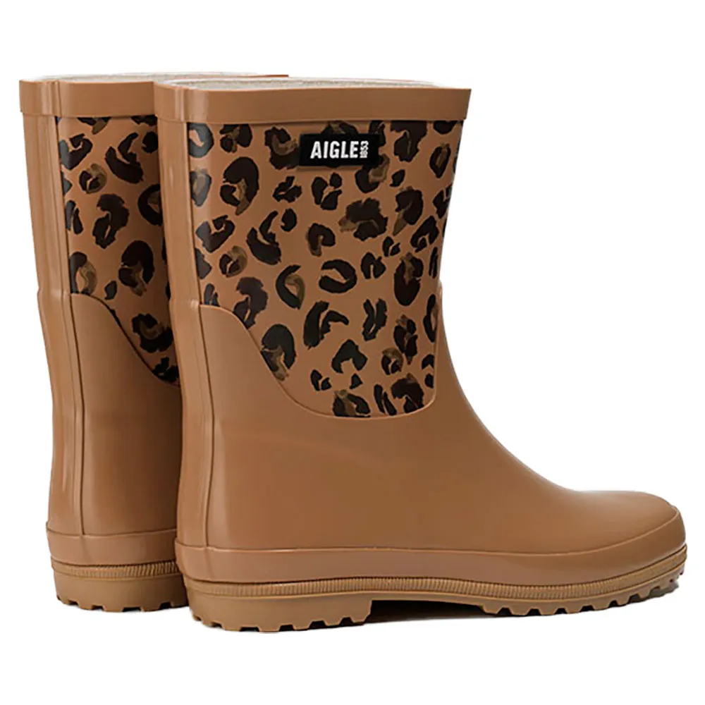 Женские резиновые сапоги Aigle Eliosa с леопардовым принтом, коричневый — фото 4