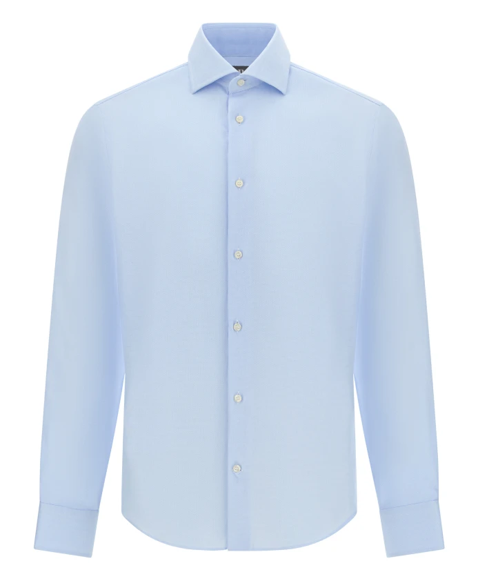 

Идеальная не требующая глажки приталенная рубашка из хлопковой саржи Boggi Milano, синий