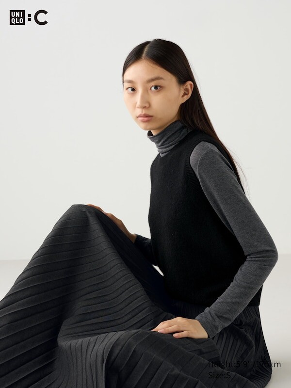 

Короткий джемпер с круглым вырезом из кашемира без рукавов Uniqlo, черный