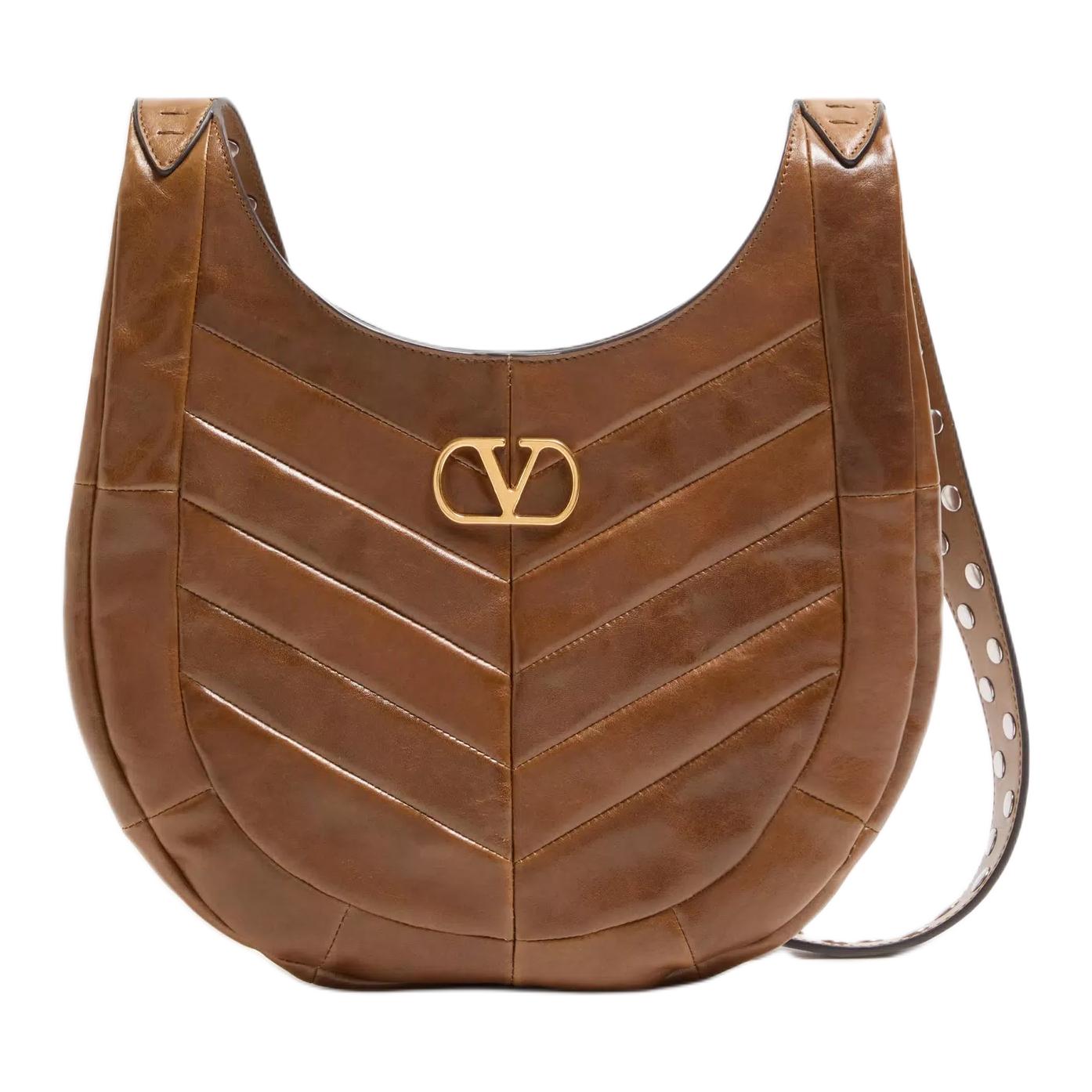 

Valentino Коричневая женская сумка хобо из кожи наппа малого размера
