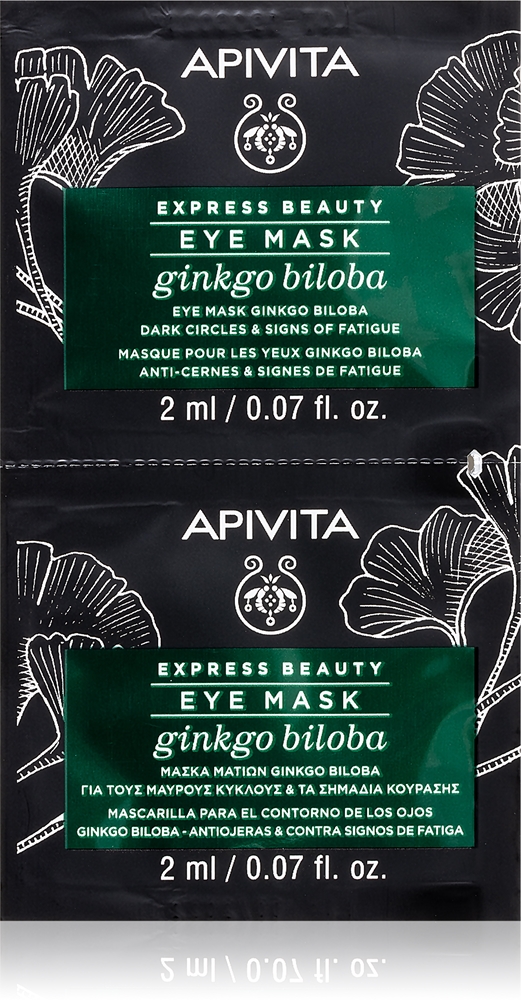 

Экспресс-Маска для глаз с экстрактом гинкго билоба для снятия отечности и темных кругов под глазами Apivita, 2× 2 мл