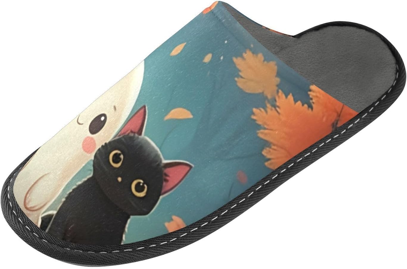 

FRMG Милые домашние тапочки с рисунком кошки-призрака, луны и летучих мышей на Хэллоуин, с мягкой подошвой из ПВХ, удобные для дома и улицы A2304591, A2304591a