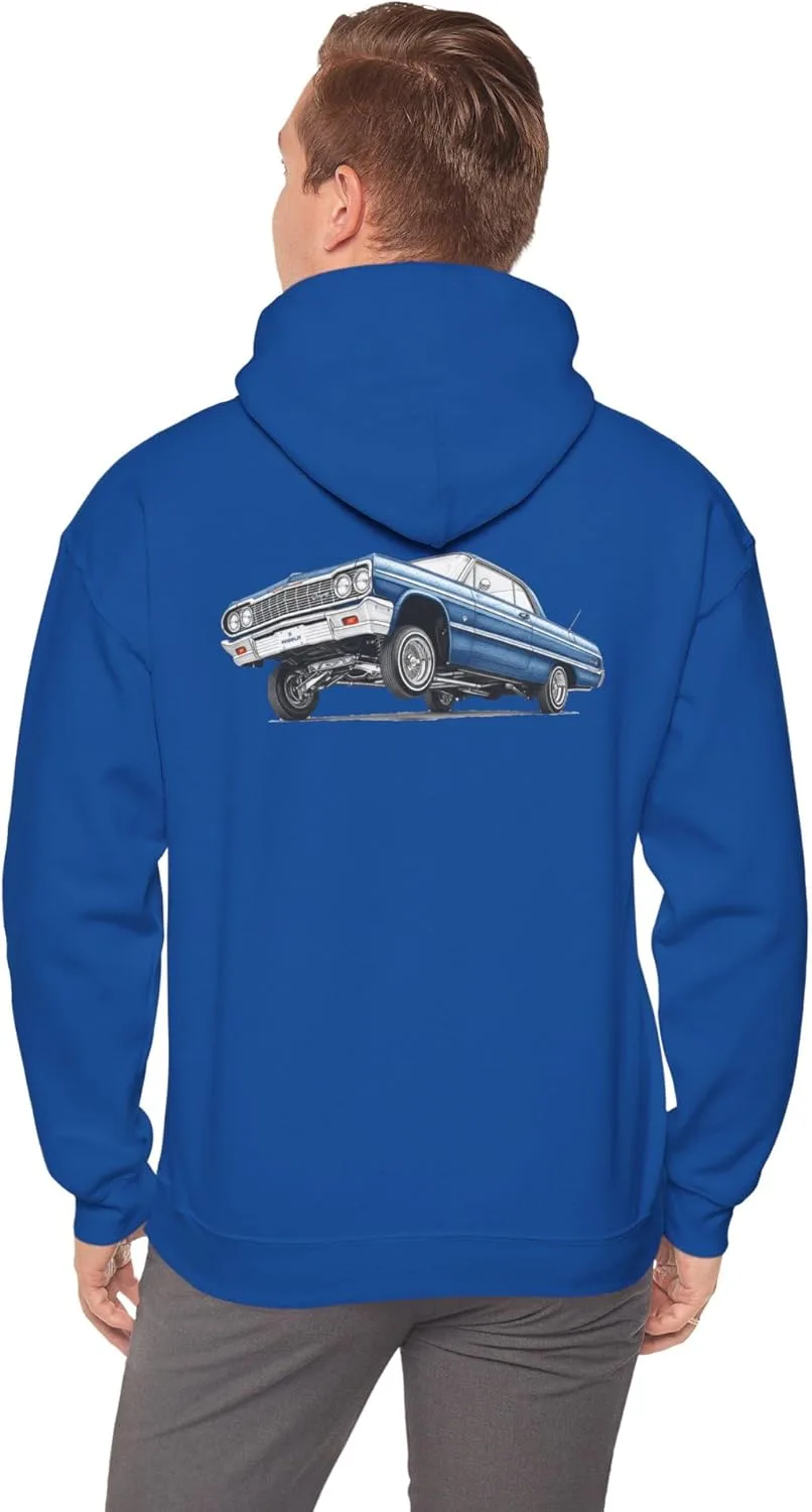 Худи с рисунком тушью в стиле олдскульного хип-хопа и чоло-арта для Chevrolet Impala 1964 года - худи для чикано-автоклуба GENERIC, Royal — фото 3
