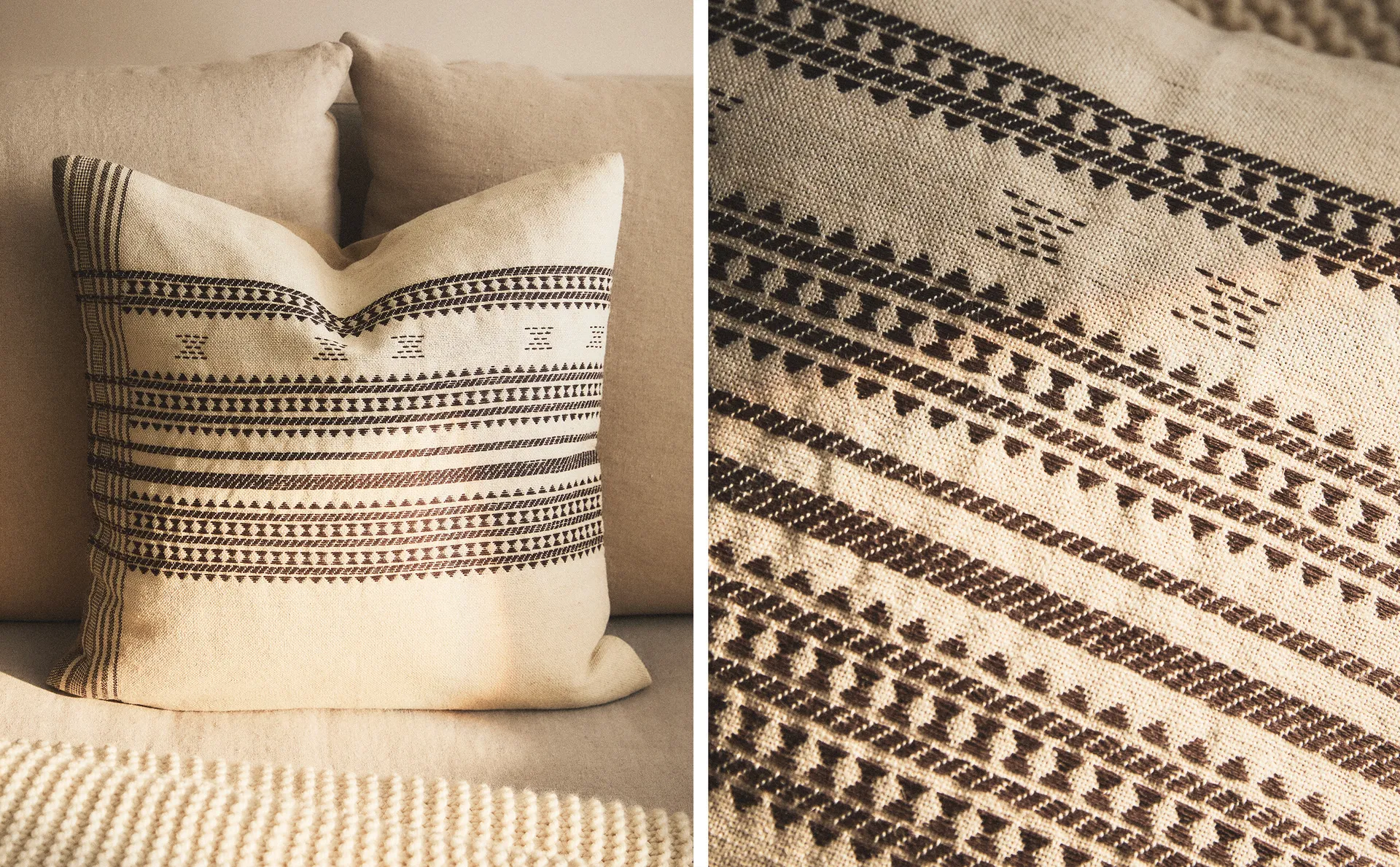 

Чехол на подушку с геометрическим рисунком Zara Home, экрю