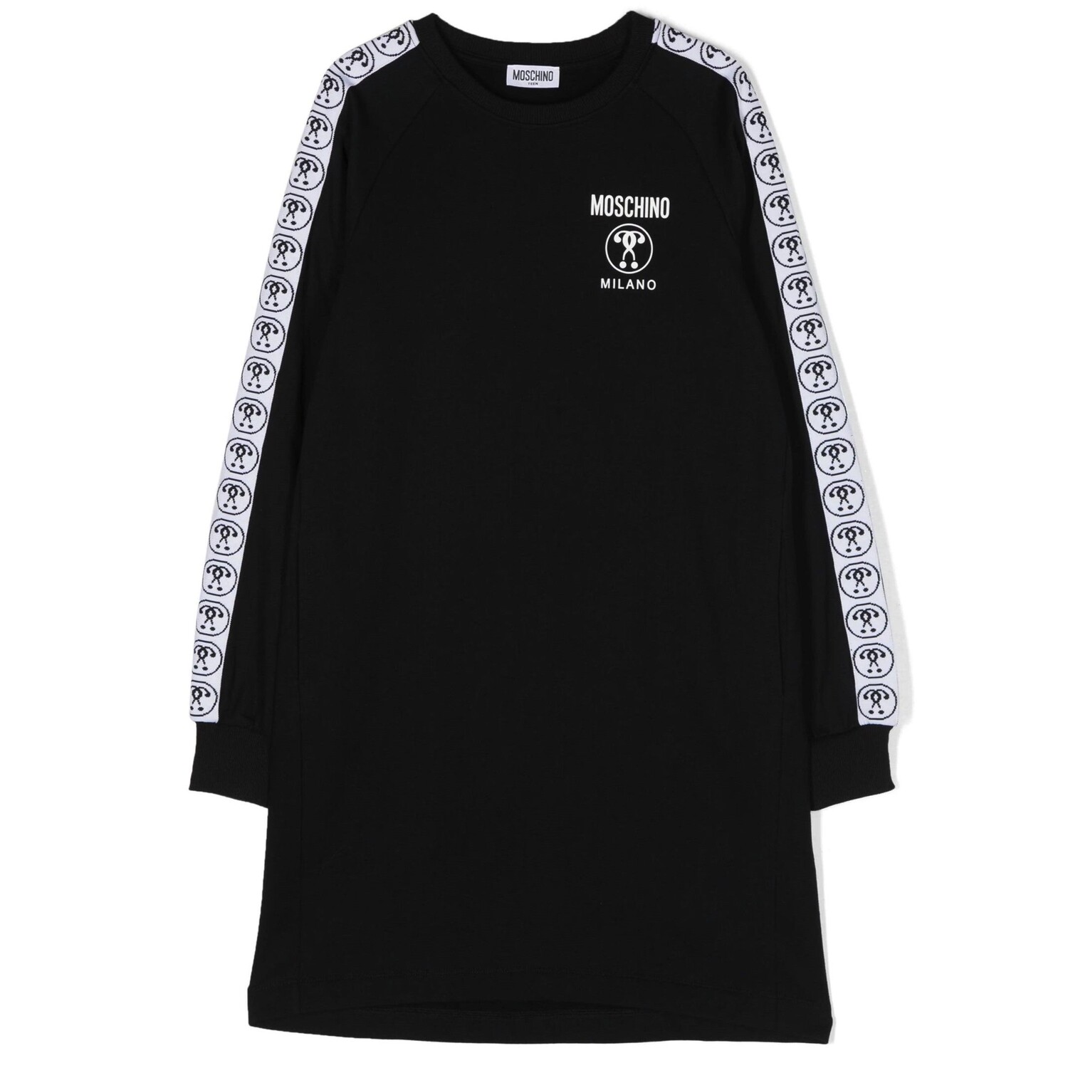 

Черное платье с монограммой Moschino, мультиколор
