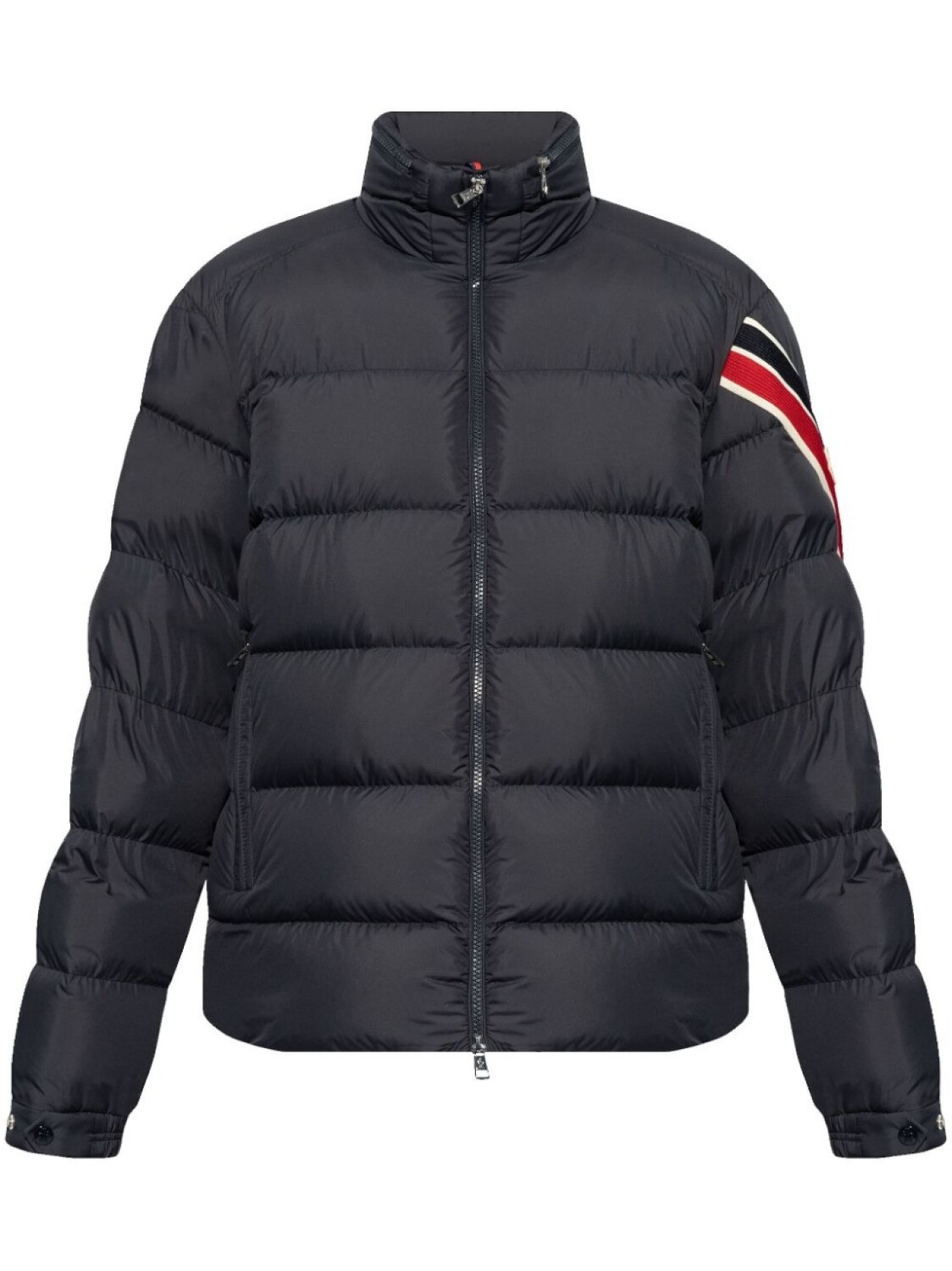 

Moncler полосатый логотип-нашивка пуховик, синий