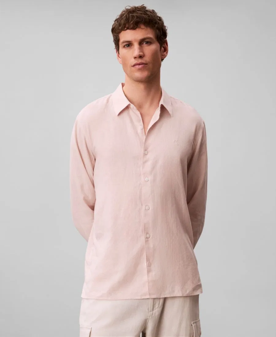 Мужская однотонная рубашка из льняной смеси Calvin Klein, персиковый