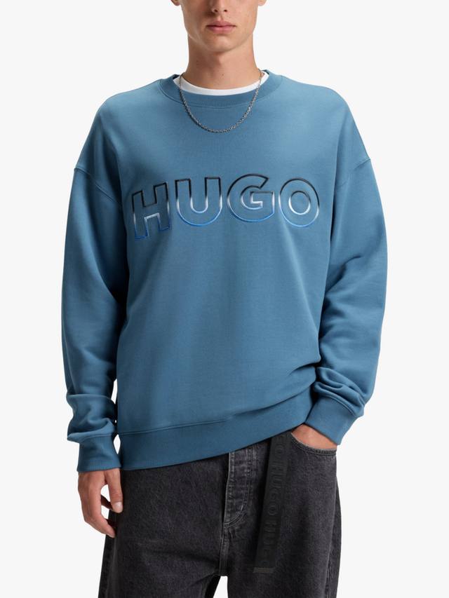 

Худи HUGO с логотипом и круглым вырезом из хлопка HUGO BOSS, Open Blue