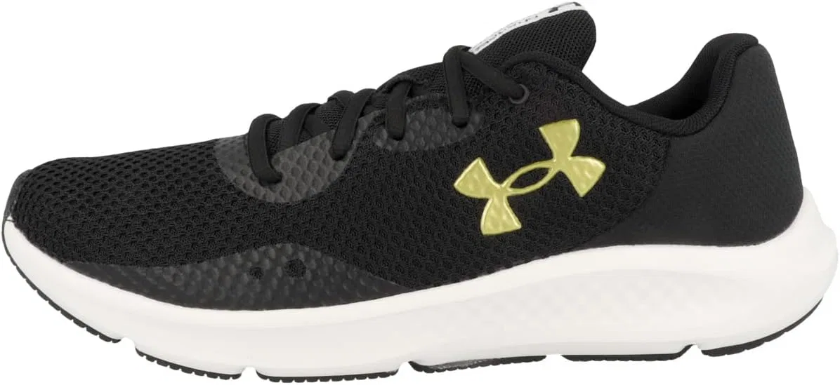 Мужские беговые кроссовки Under Armour UA Charged Pursuit 3 с техническими характеристиками, Black, Black, Metallic Gold