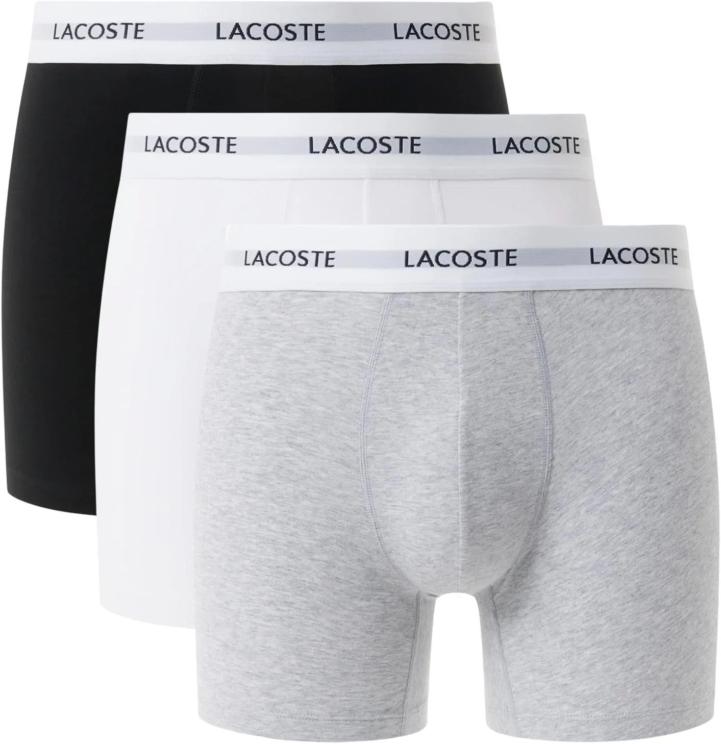 Боксеры Lacoste Cotton Stretch Essentials, набор из 3 пар, черный/белый/серый