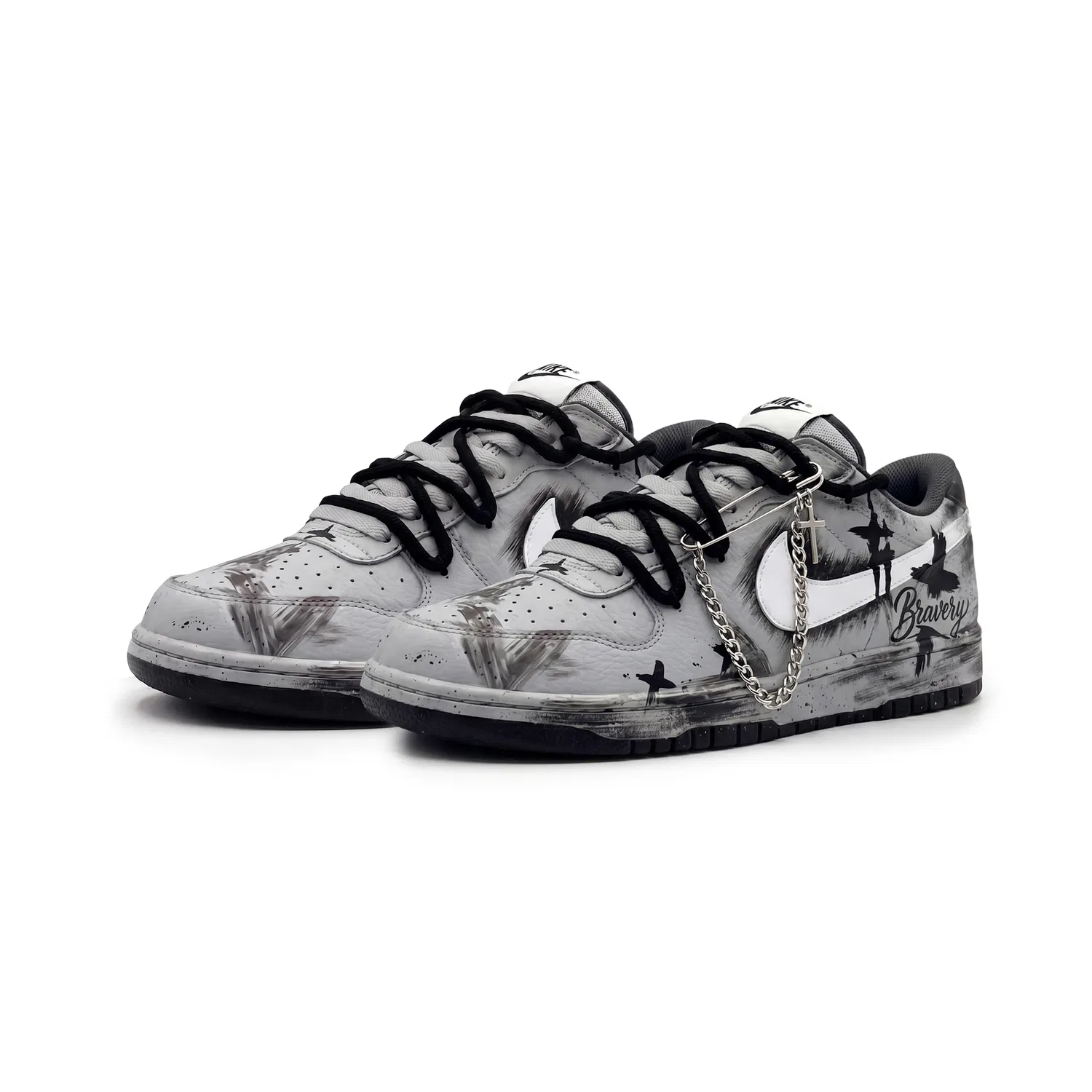 Кроссовки кожаные Nike Big Low серые — фото 4