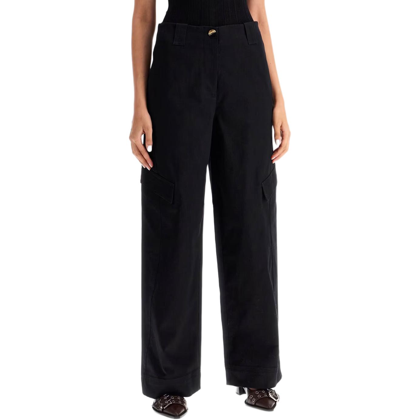 

GANNI Брюки Mid Waist Herringbone, черные