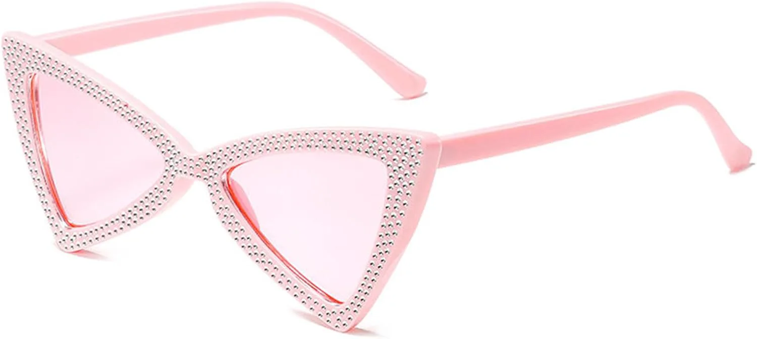 

Солнцезащитные очки Willochra «Кошачий глаз» с блестящими кристаллами, треугольные, с бабочками и стразами, для вечеринок, с бриллиантовым блеском, 2pcs-blue&pink