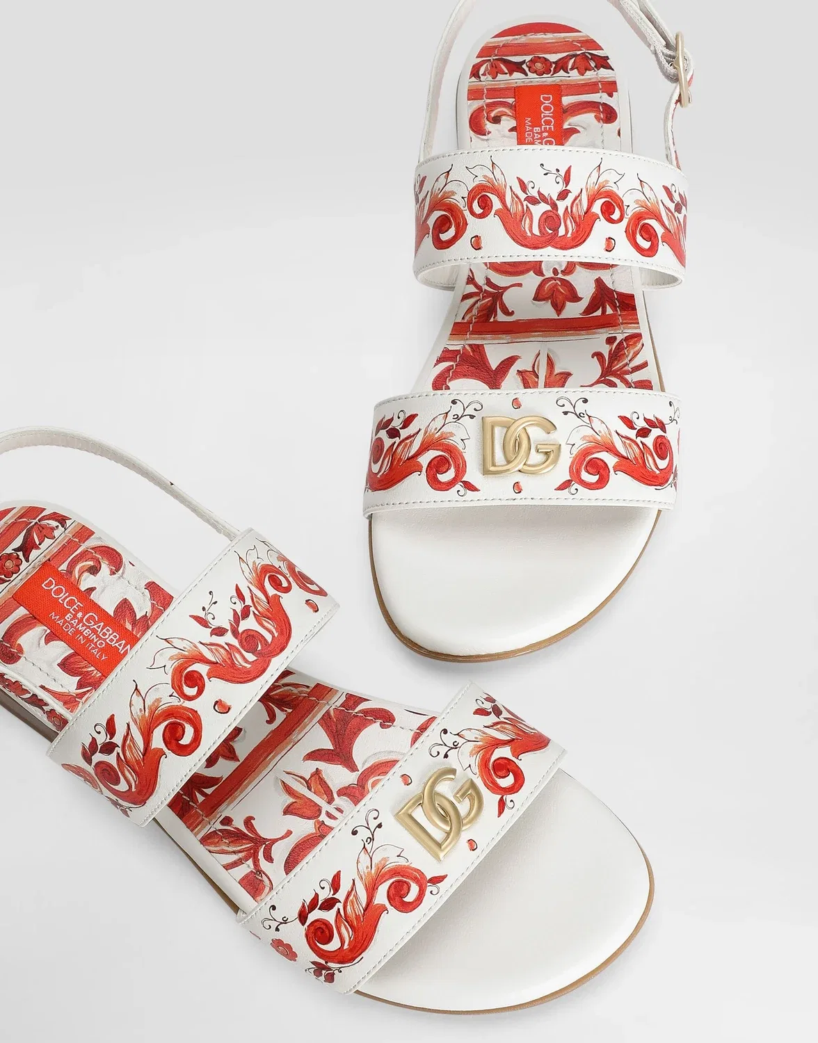Сандалии из телячьей кожи с принтом «Майолика» DOLCE & GABBANA, бежевый — фото 4