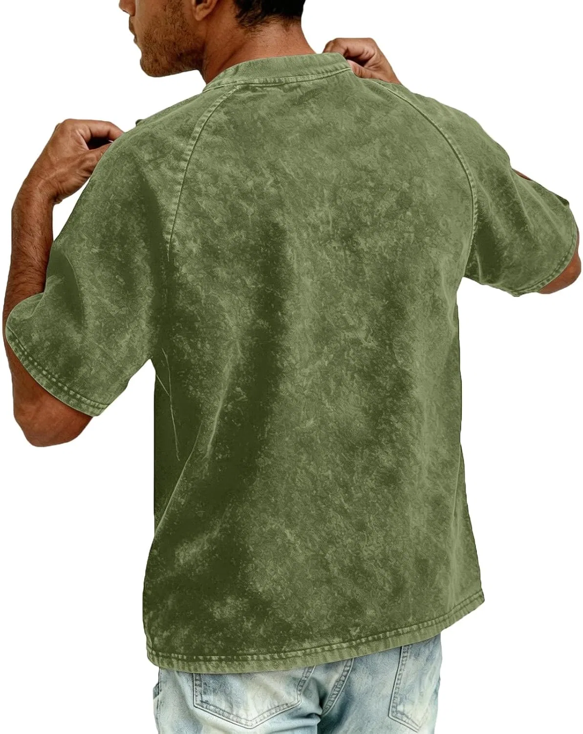 Футболка с V-образным вырезом и пуговицами, винтажная, Oversized, Generic, B07 Green — фото 4