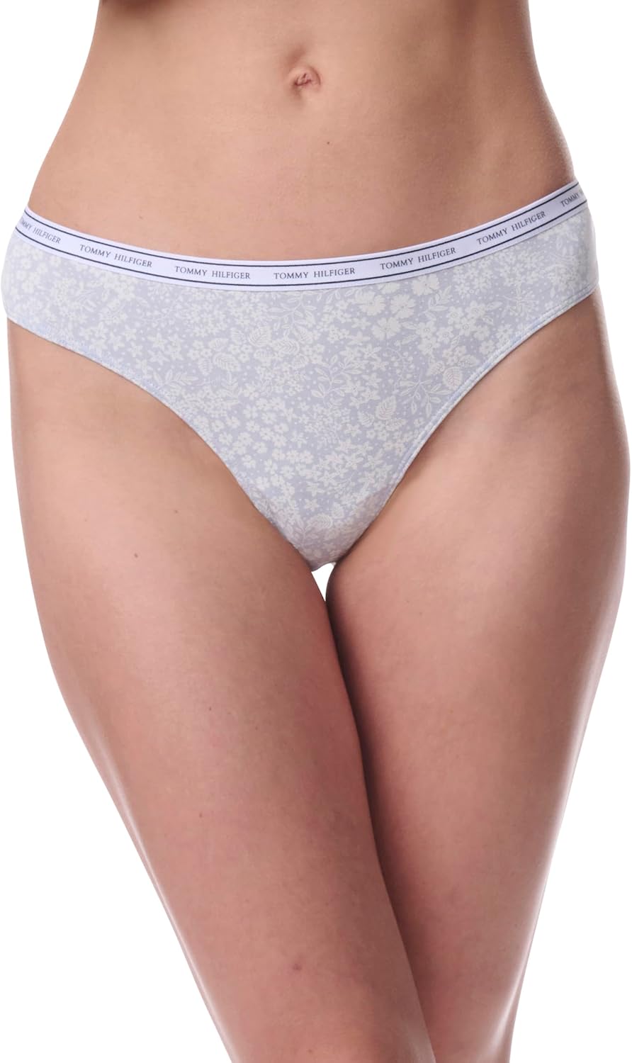 Женские классические хлопковые стринги Tommy Hilfiger с логотипом, 5 шт., Sky Captain/Lime/Heather Grey/White/Wildflower Ditsy — фото 2