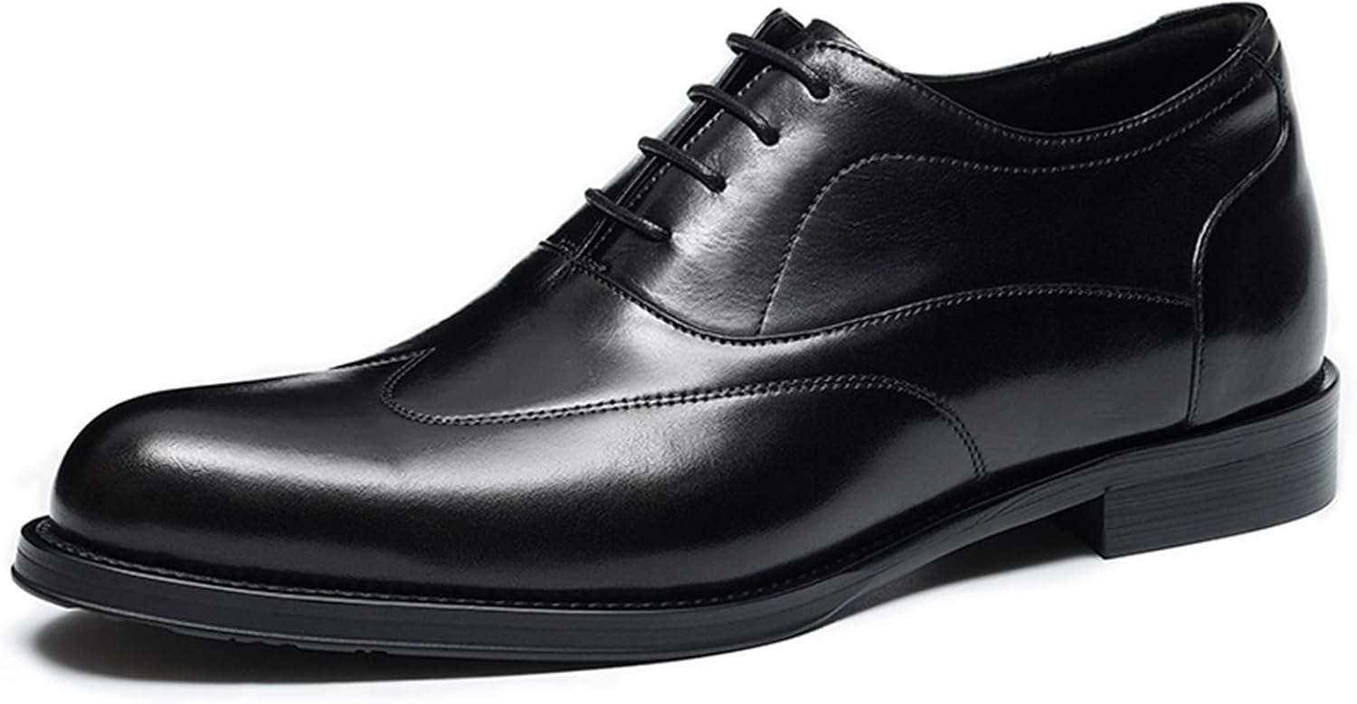 

Мужские броги оксфорды с встроенной подошвой для увеличения роста, шнуровкой, крыловидным узором, из натуральной кожи, туфли под смокинг для вечеринок и свадеб Hlasmspe, черный