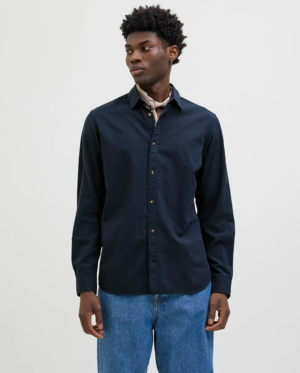 

Мужская рубашка с длинными рукавами и воротником-стойкой Jack & Jones, синий