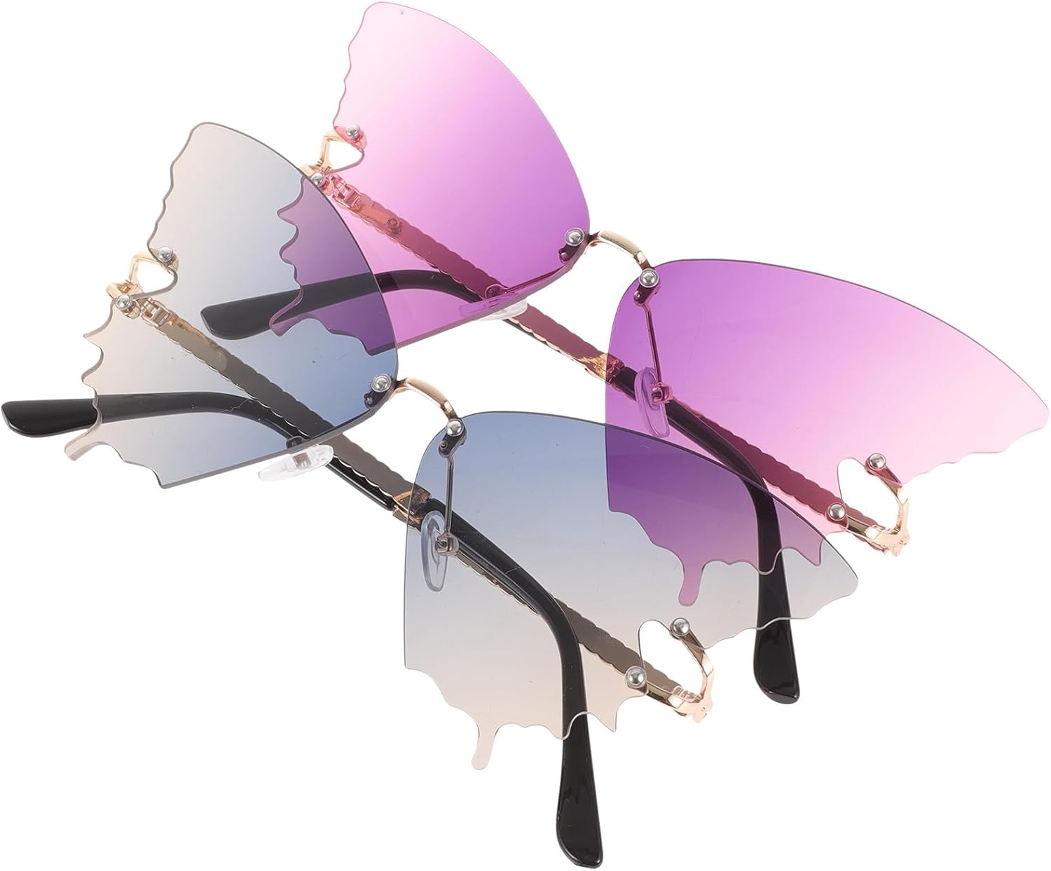 

BESPORTBLE 2 шт. Солнцезащитные очки без оправы в форме бабочки для женщин, градиентные линзы, праздничные очки в золотой оправе, летние пляжные очки для подростков и сценических выступлений, Assorted Color